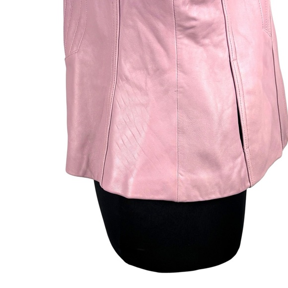AVANTI LIGHT PINK LEATHER ZIP FRONT TAILORED COLLARED BLAZER Y2K JACKET - Picture 12 of 16